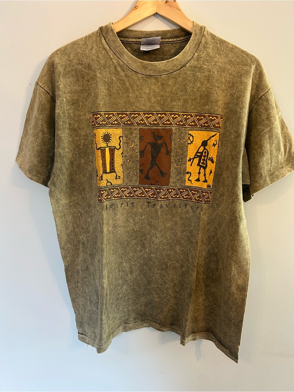 Vintage 1990s Single Stitch Kokopelli Southwestern Green Spirit Traveller Tee M